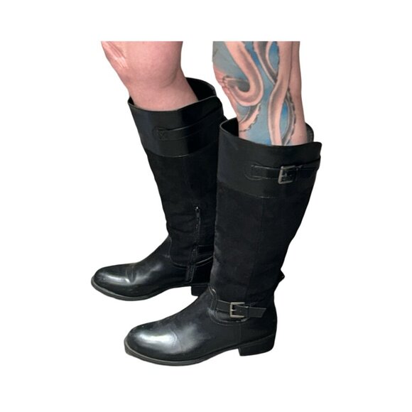 Sz.9.5 M*Mari A.*Tall Black Faux Leather Boots - Picture 1 of 12